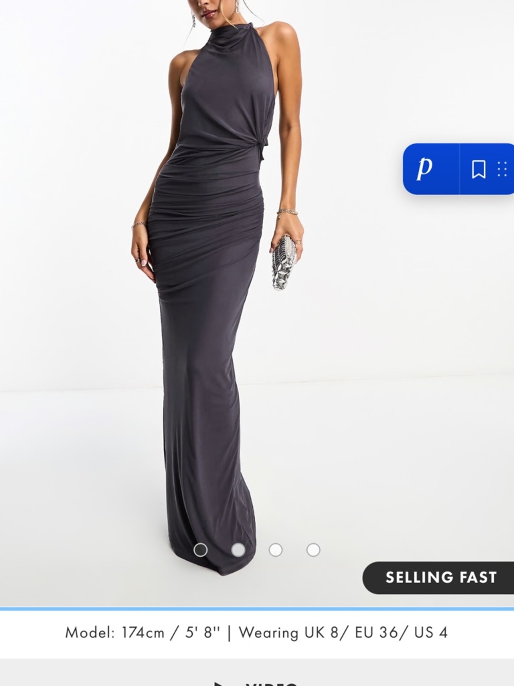 ASOS Mesh Twist Sleek Halter Maxi Dress in Charcoal Gray MWT